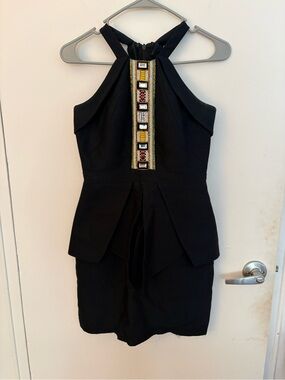 sass & bide Black Halter “Hometown Glory” Mini Dress with Beaded Trim